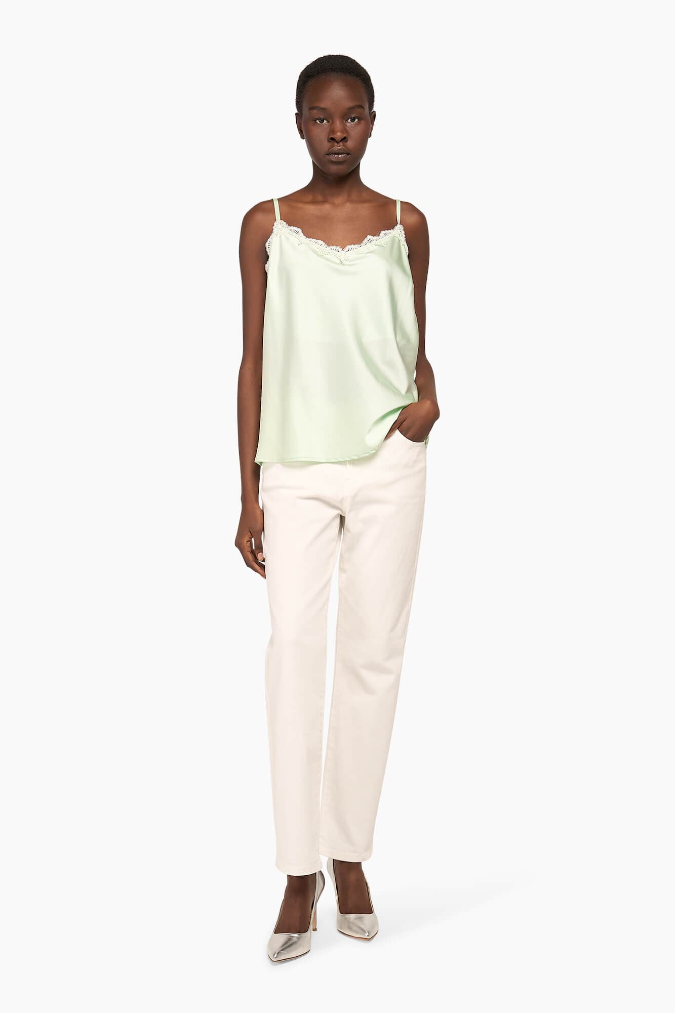 Zijden Top Dames Kant River Mint