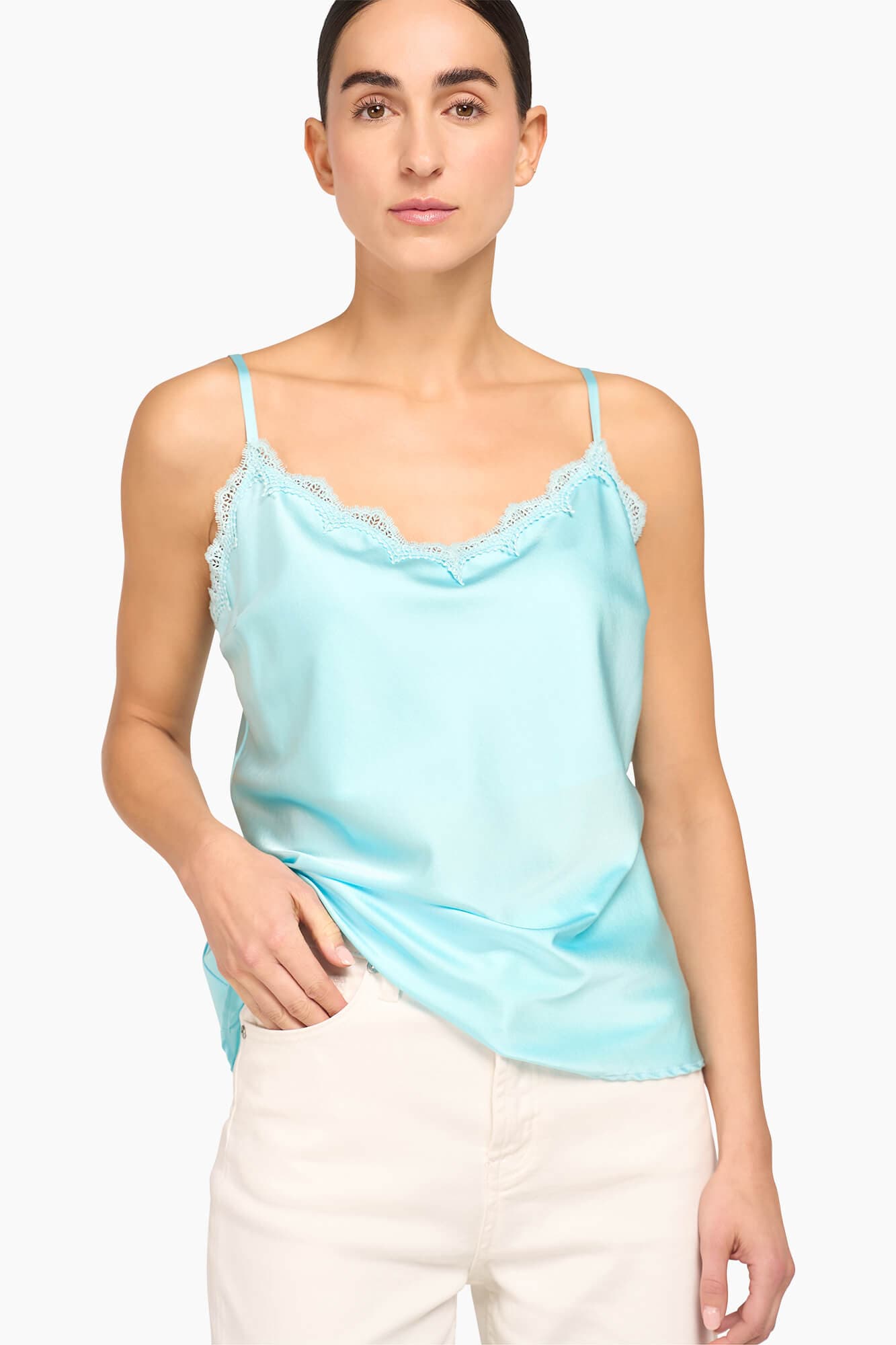 Zijden Top Dames Kant River Blauw - alternatieve afbeelding