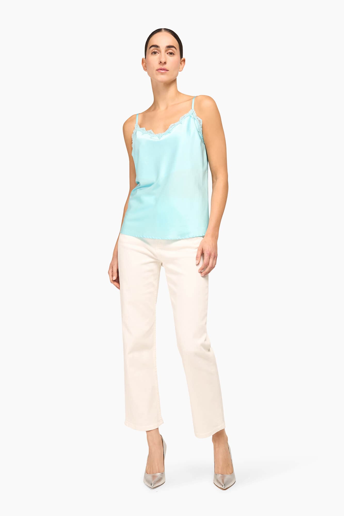 Zijden Top Dames Kant River Blauw