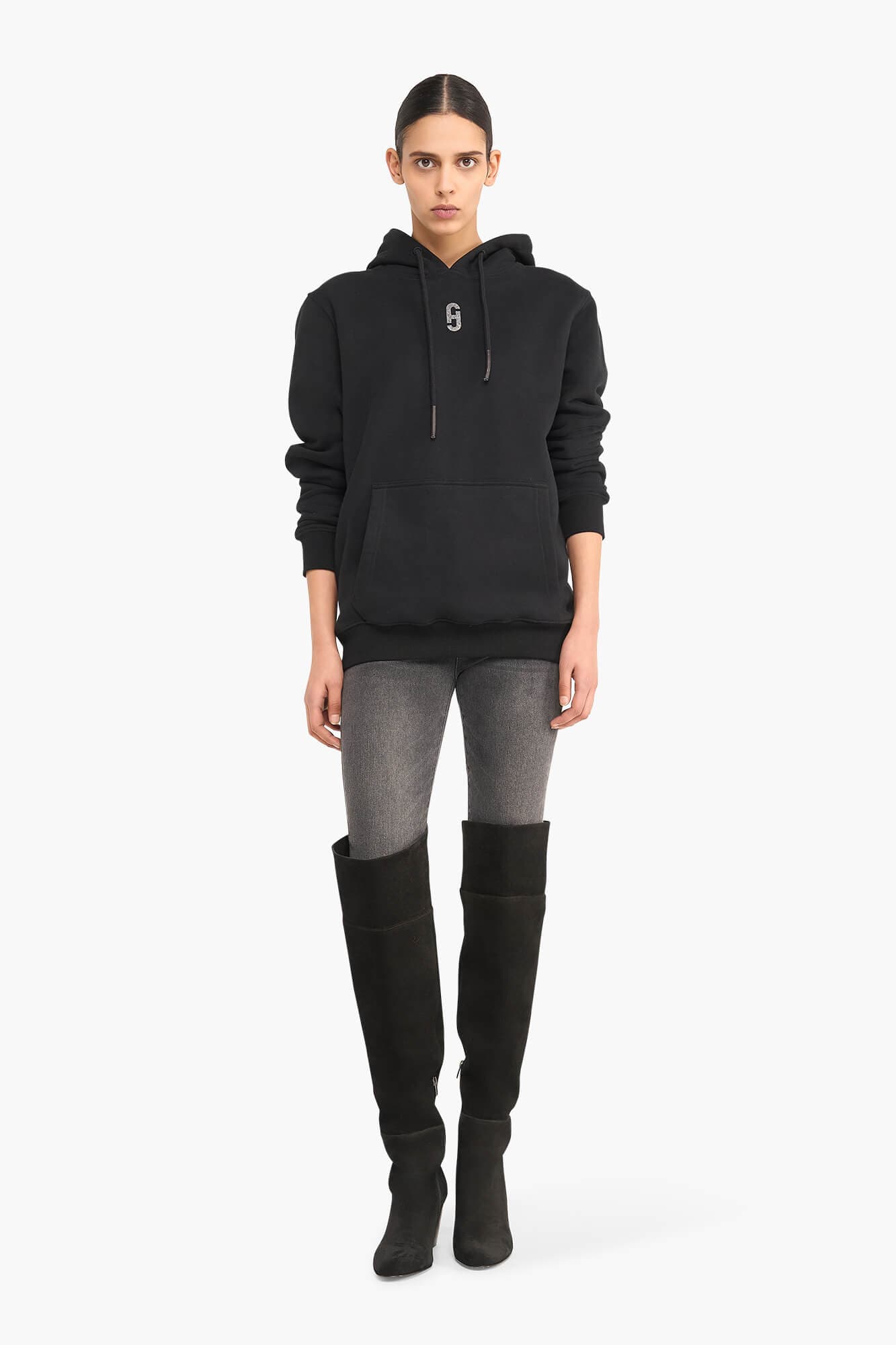 Hoodie Dames Katoen Logo Zilver Scott Zwart