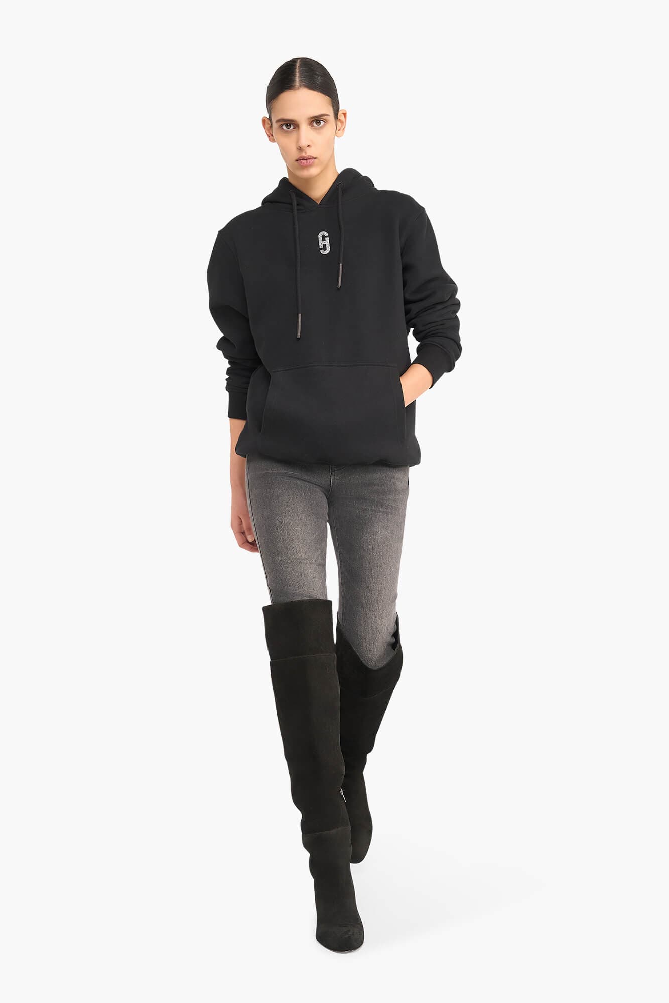 Hoodie Dames Katoen Logo Zilver Scott Zwart - alternatieve afbeelding