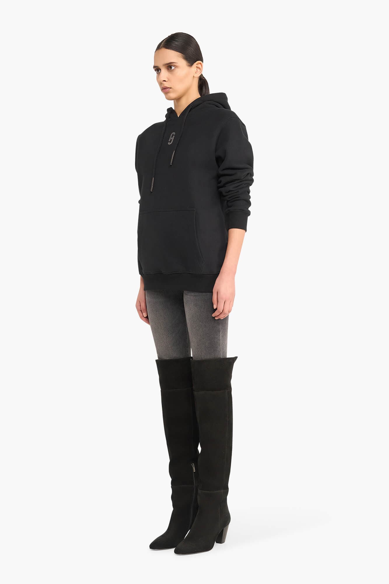 Hoodie Dames Katoen Logo Zilver Scott Zwart - 4