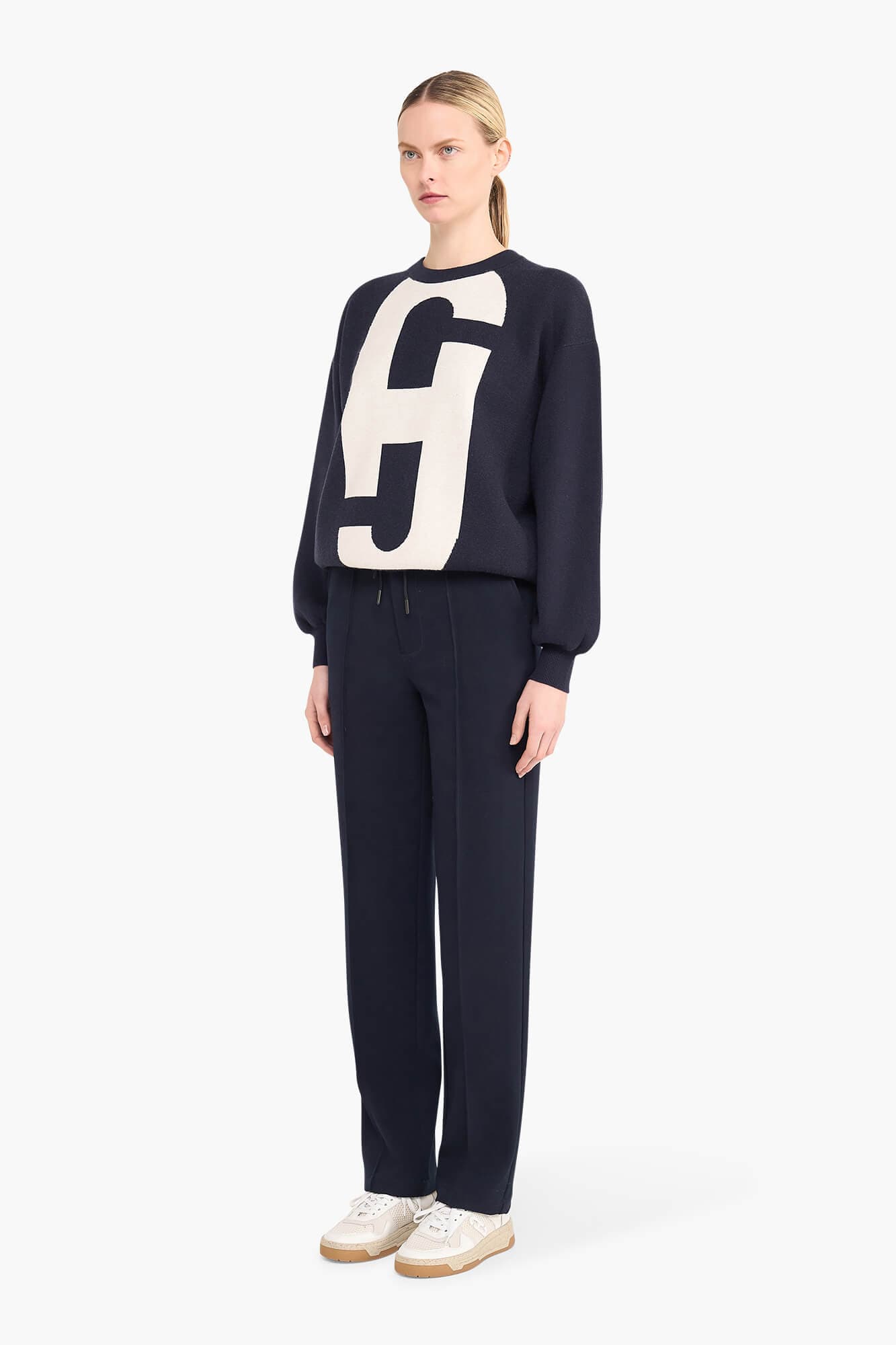 Sweater Dames Gebreid Viscose Logo Andy Blauw - alternatieve afbeelding