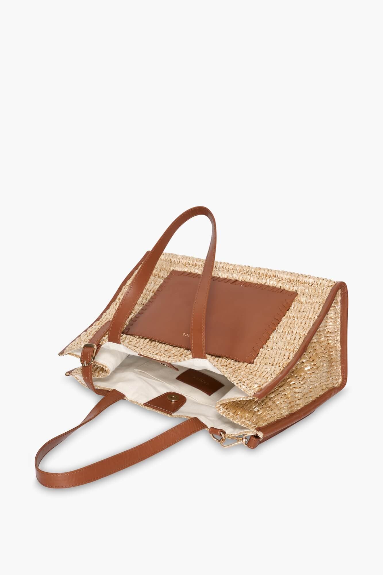 Tas Raffia Leer Leo Naturel Beige Medium - 5