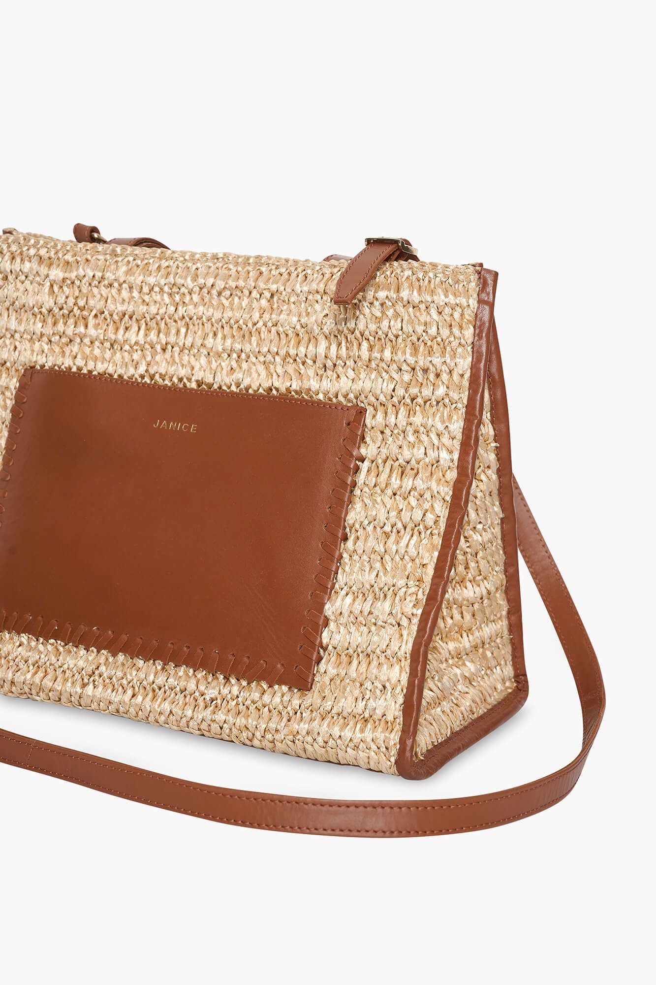 Tas Raffia Leer Leo Naturel Beige Medium - 4