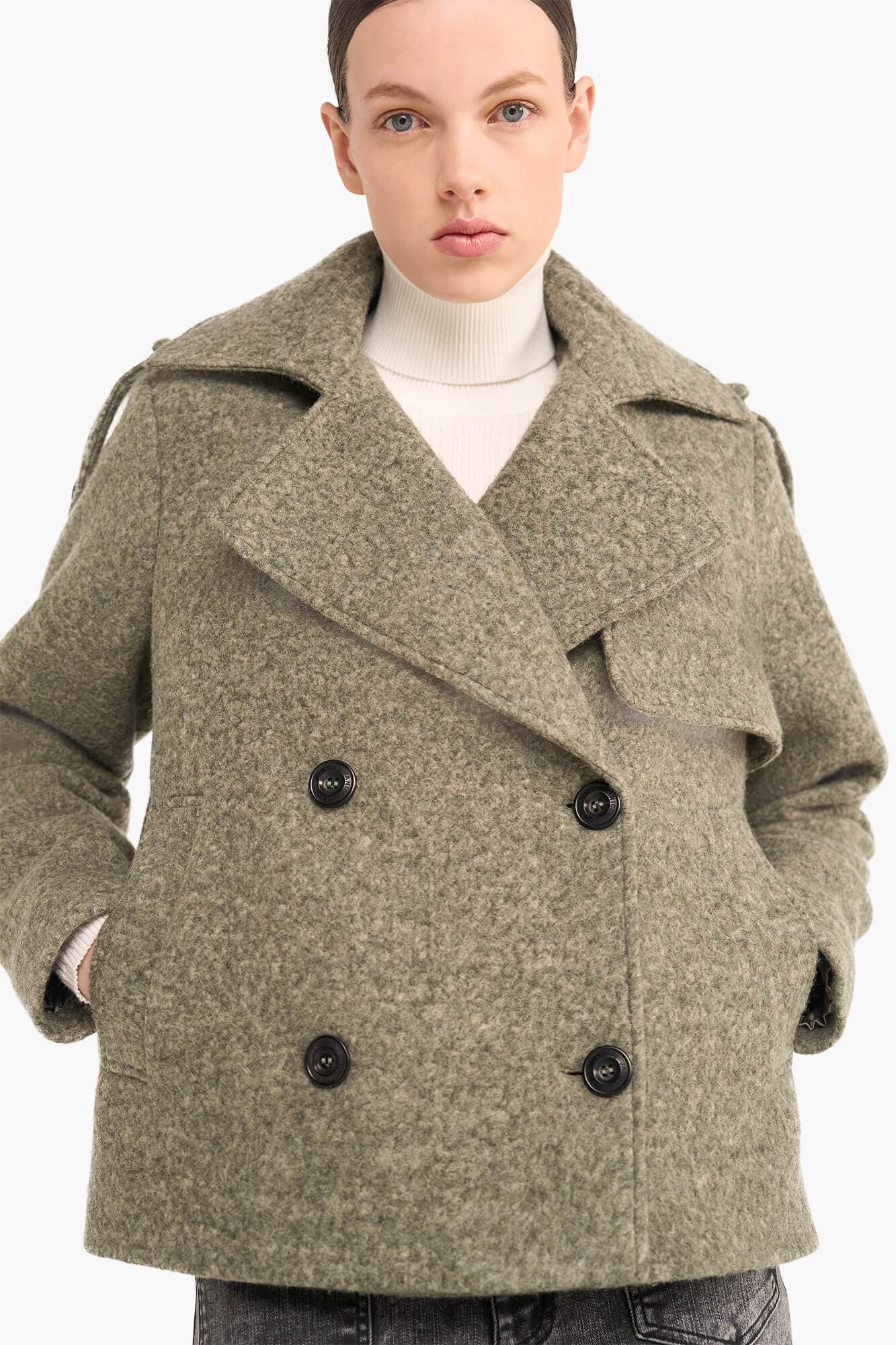 Wollen Jas Dames Kort Jean Groen - alternatieve afbeelding