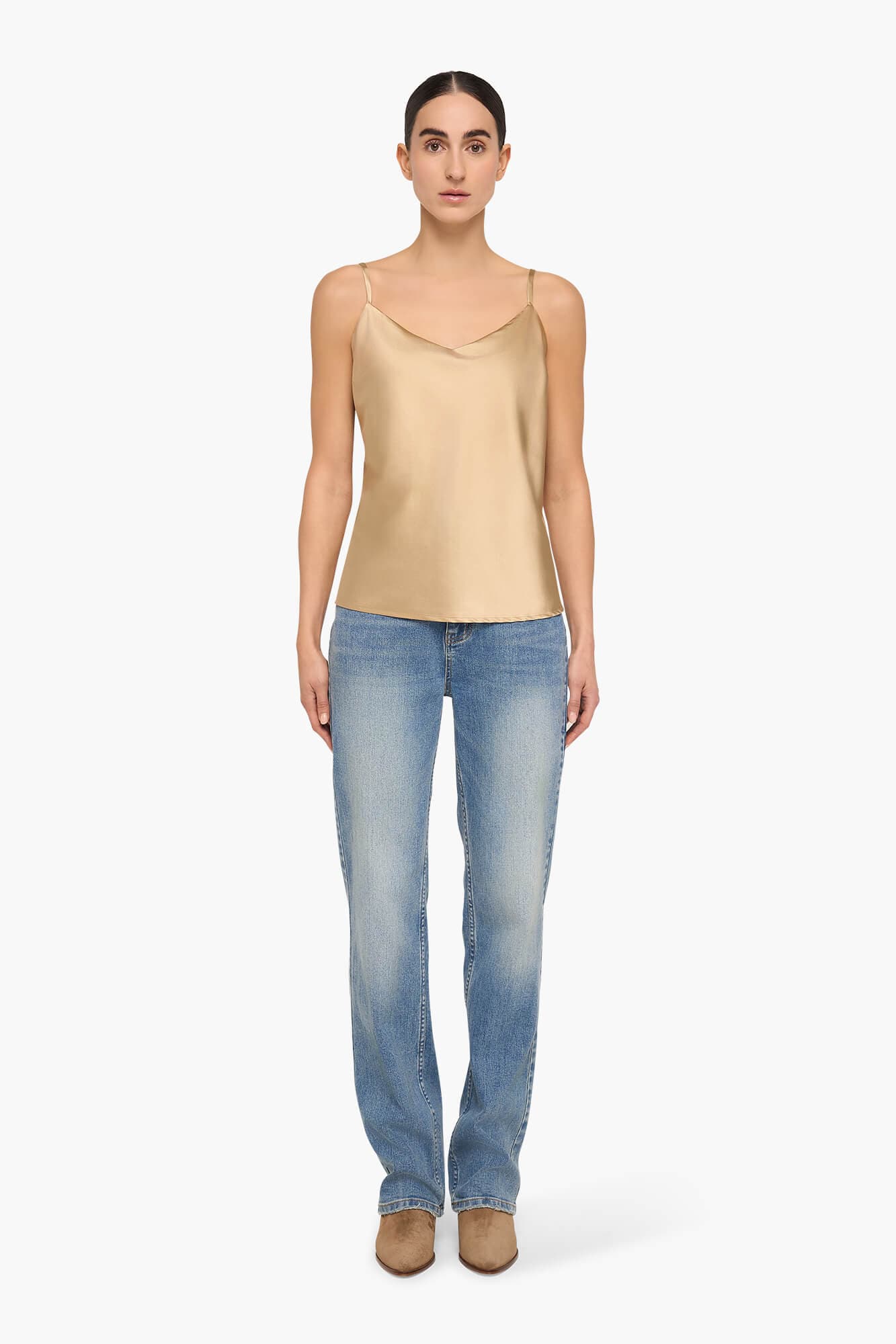 Zijden Top Dames Stretch River Goud